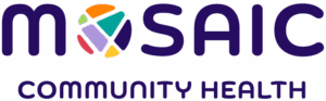 Logo for Mosaic Community Health featuring stylized colorful shapes and the text 'MOSAIC COMMUNITY HEALTH'.